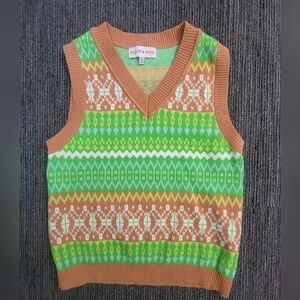 Sweater Vest Willow & Wind Medium Green Brown V Neck Cozy Grandpacore Preppy